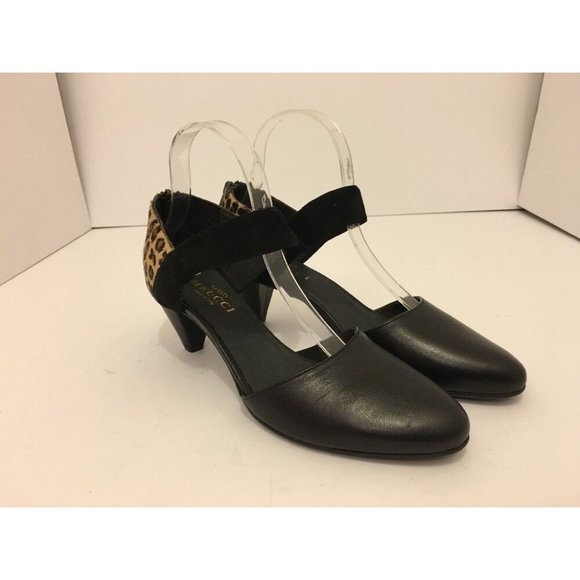 Sesto Meucci Breanne Women's Heels Black Leather Cheetah Hair Print Pumps 8.5 M - Picture 11 of 12